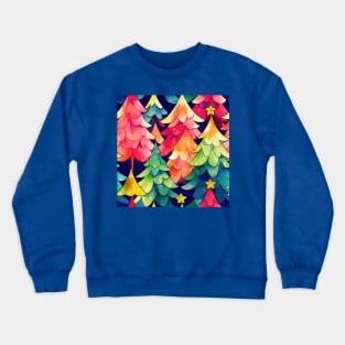 Multi-color Rainbow Watercolor Christmas Trees with Stars Crewneck Sweatshirt